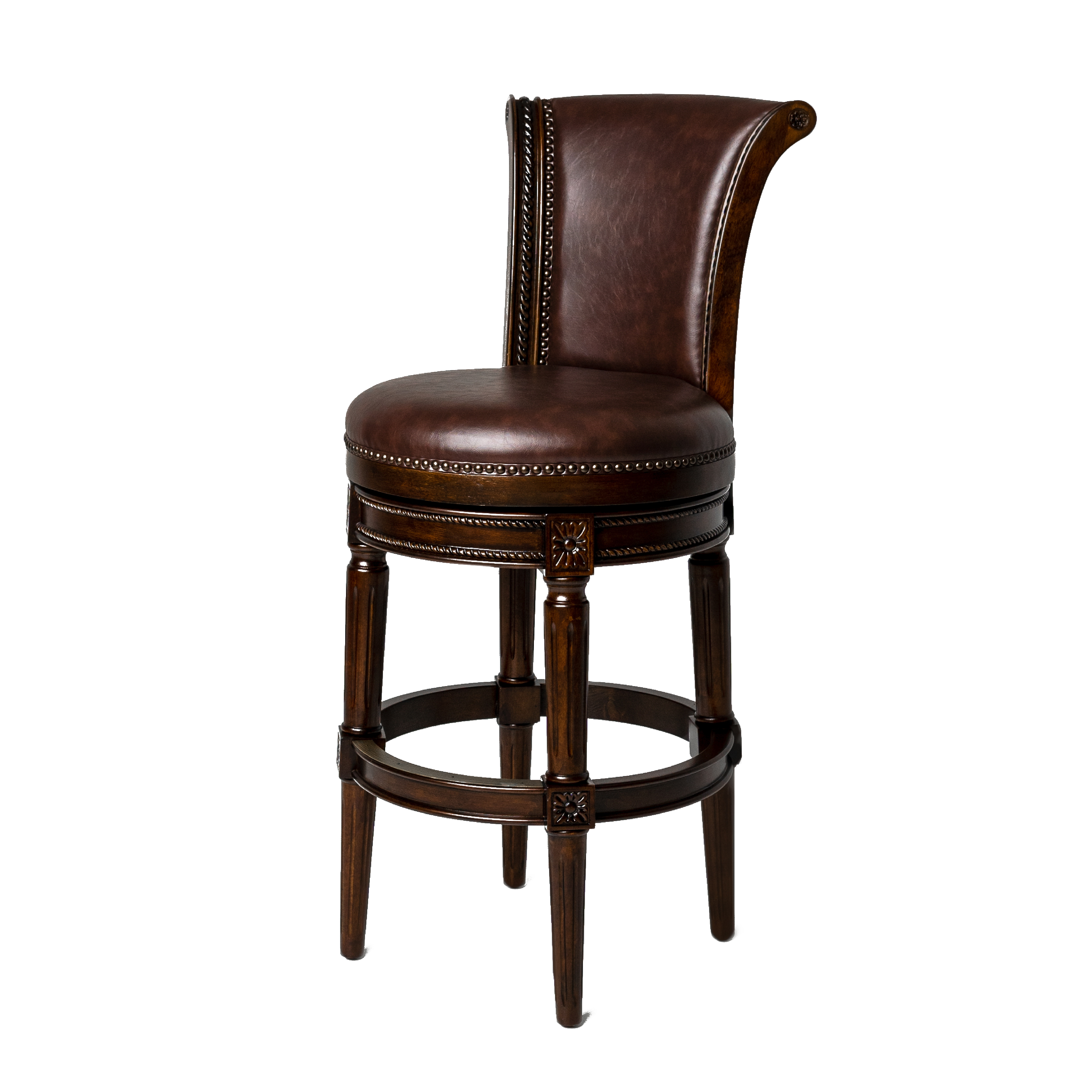 Pullman Bar Stool In Dark Walnut Finish With Vintage Brown Vegan Leather in Stools by Maven Lane