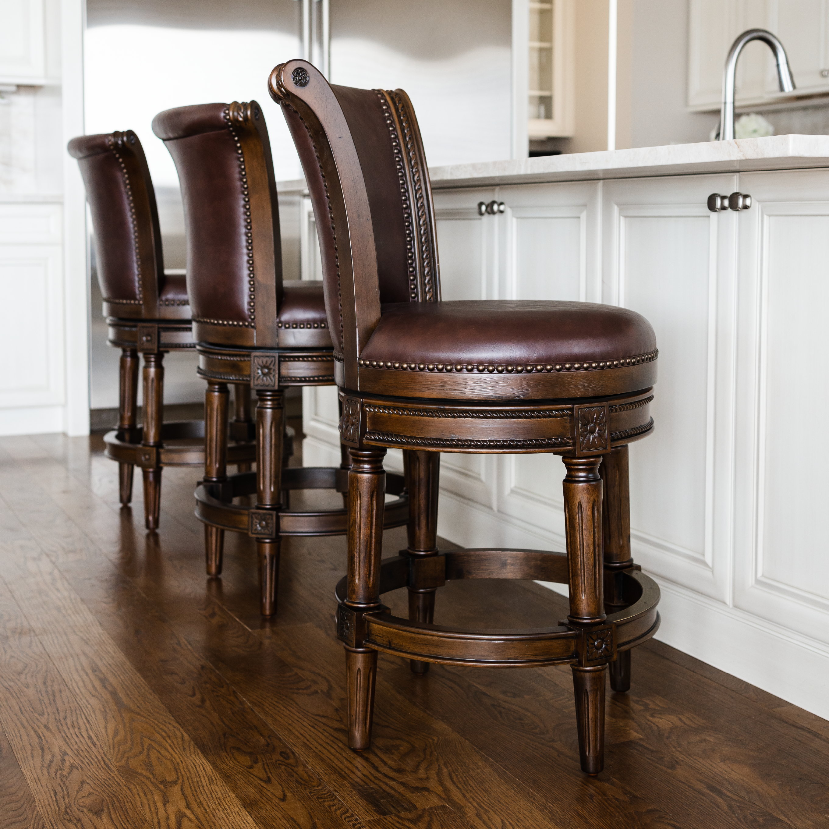 Pullman Counter Stool in Dark Walnut Finish with Vintage Brown Vegan Leather