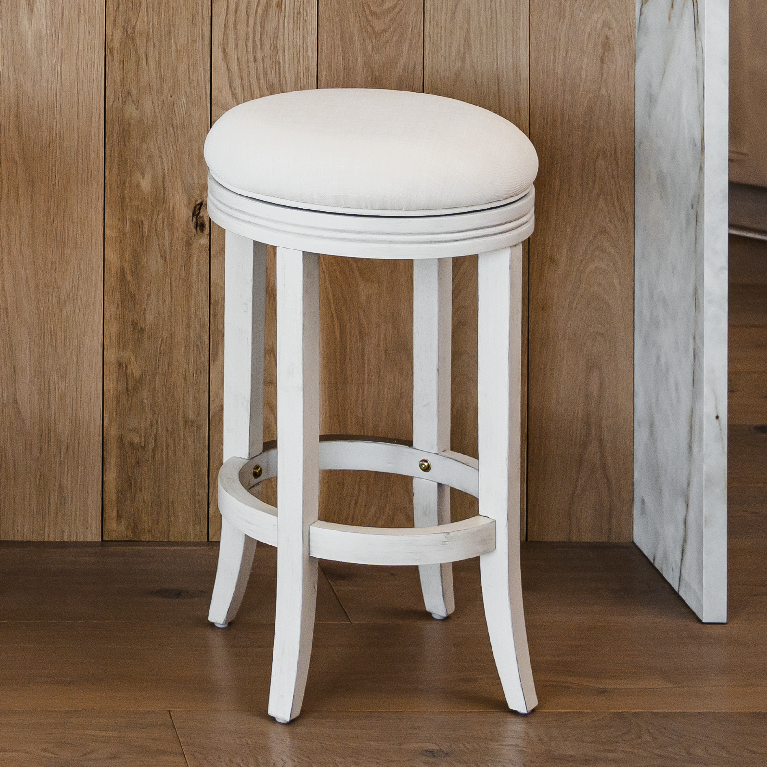 26" Eva Counter Height Kitchen Stool - White Oak Finish with Natural Fabric Upholstery in Stools by Maven Lane