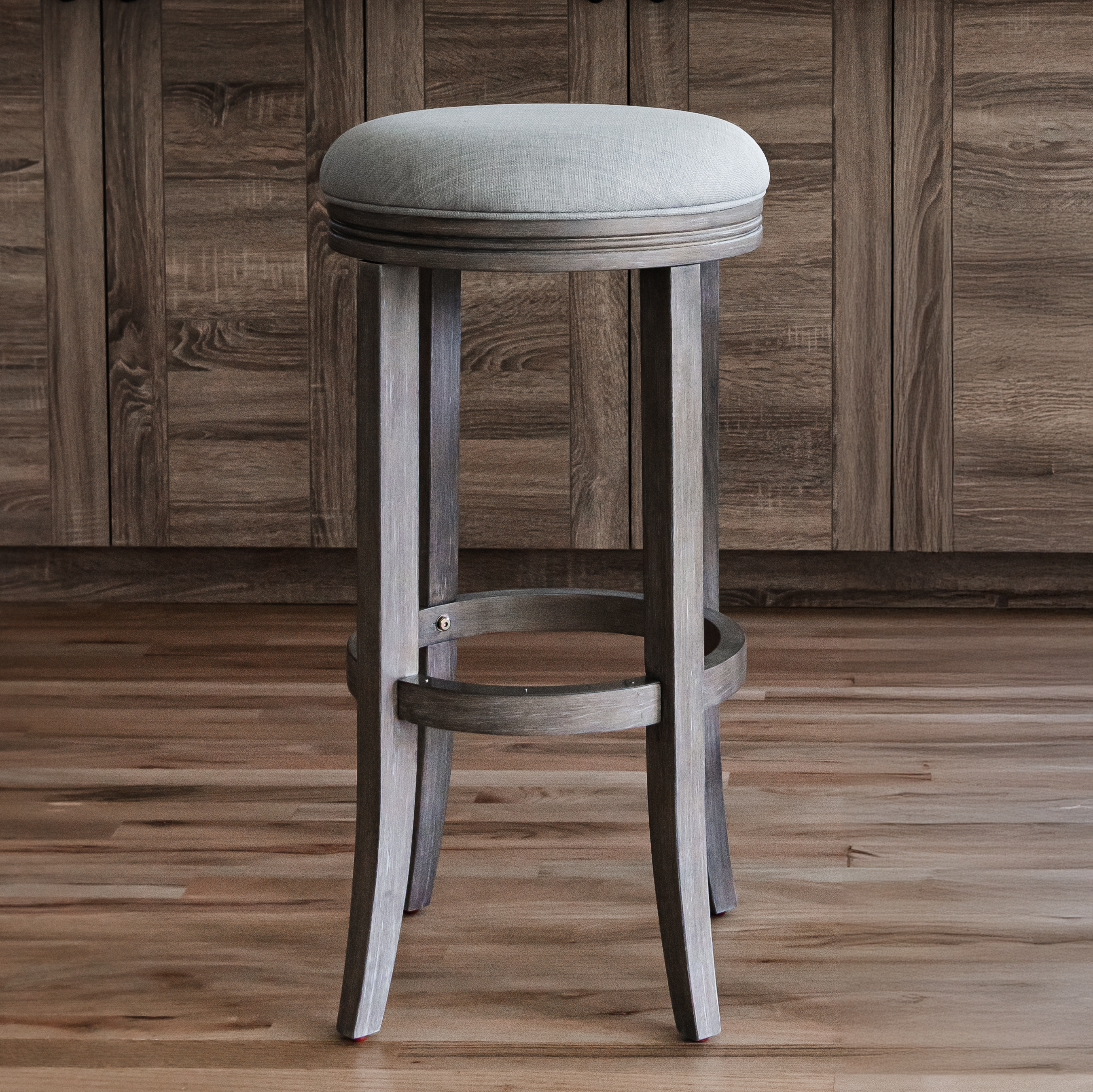 31" Eva Bar Stool in Reclaimed Oak Finish with Ash Grey Fabric Upholstery in Stools by Maven Lane