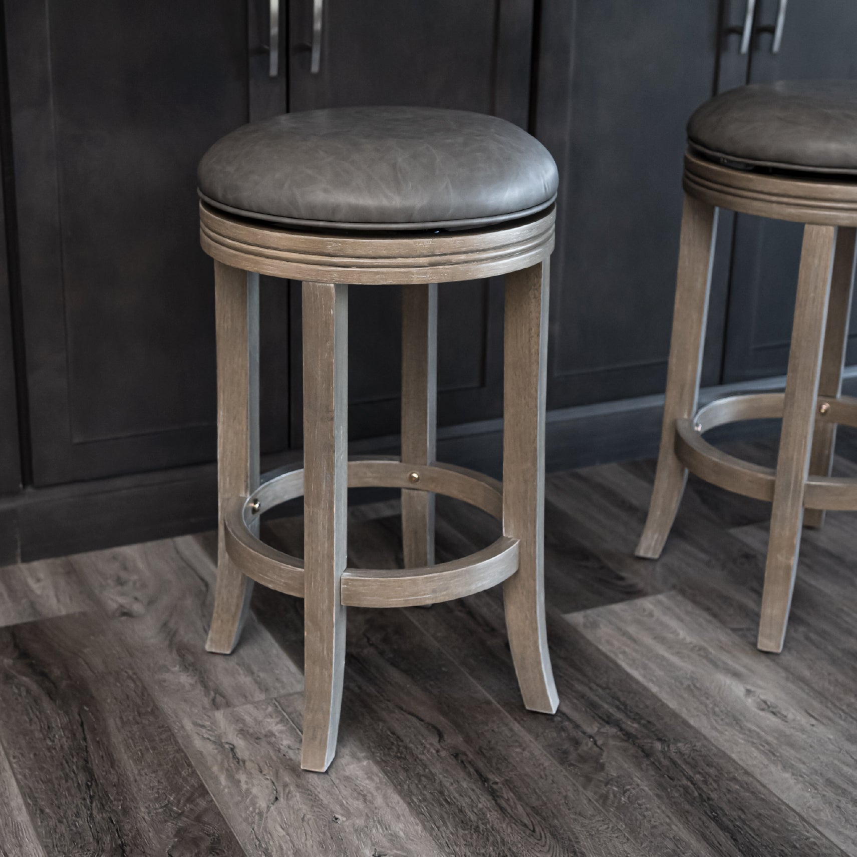 26" Eva Counter Height Kitchen Stool - Reclaimed Oak Finish with Ronan Stone Vegan Leather in Stools by Maven Lane