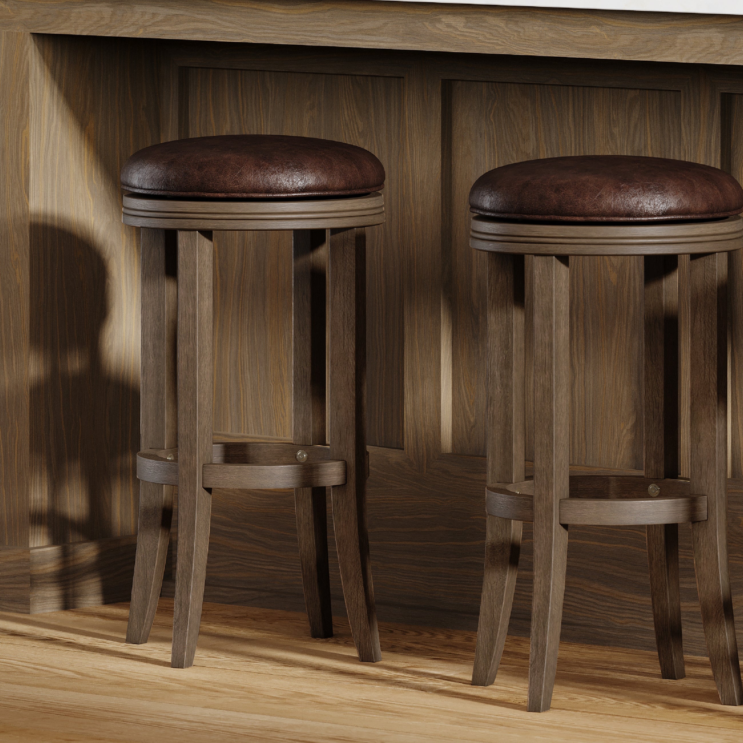 31" Eva Bar Stool in Walnut Finish with Marksman Saddle Vegan Leather in Stools by Maven Lane