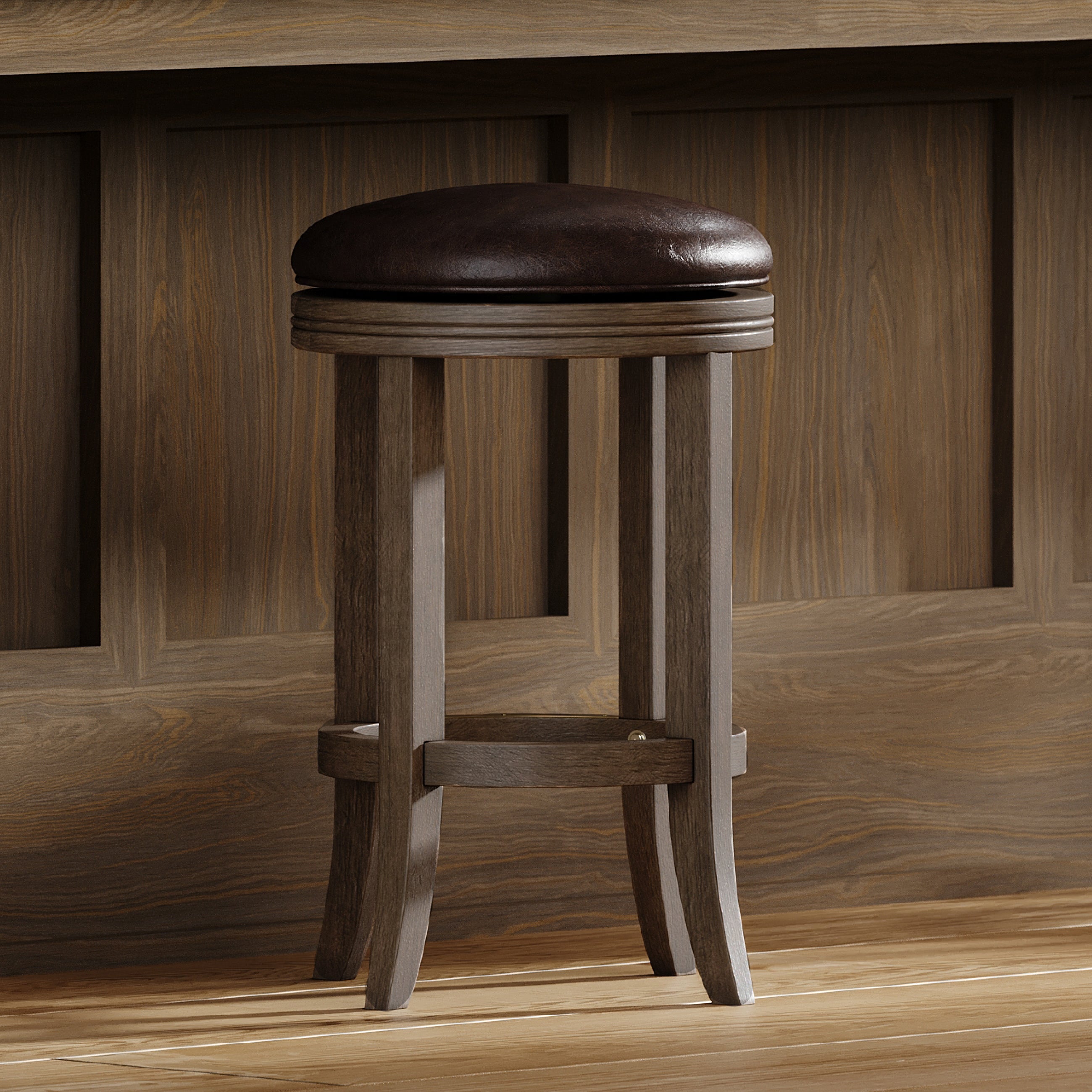 26" Eva Counter Height Kitchen Stool - Walnut Finish with Marksman Saddle Vegan Leather in Stools by Maven Lane