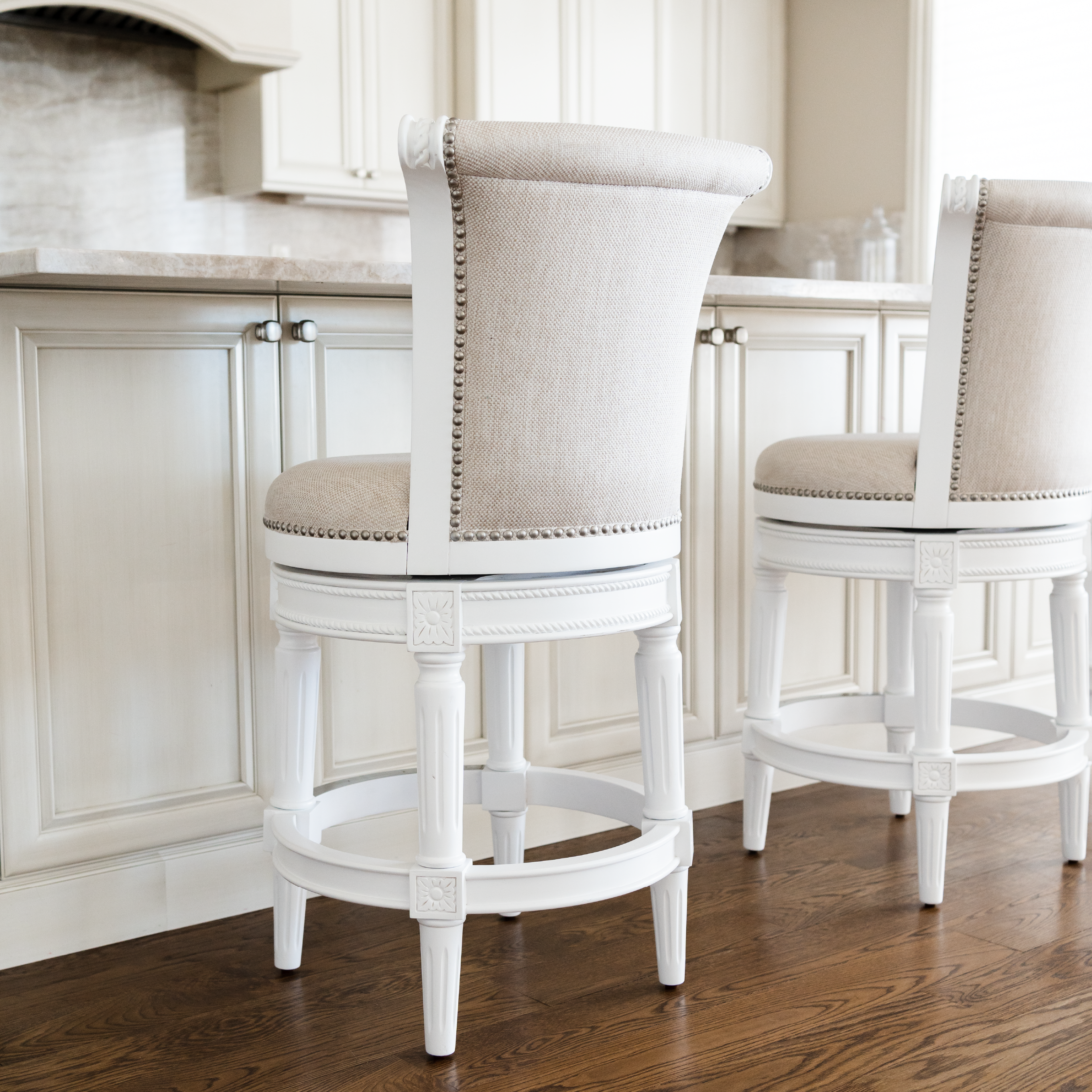 Pullman Counter Stool In Alabaster White Finish With Cream Fabric Upholstery