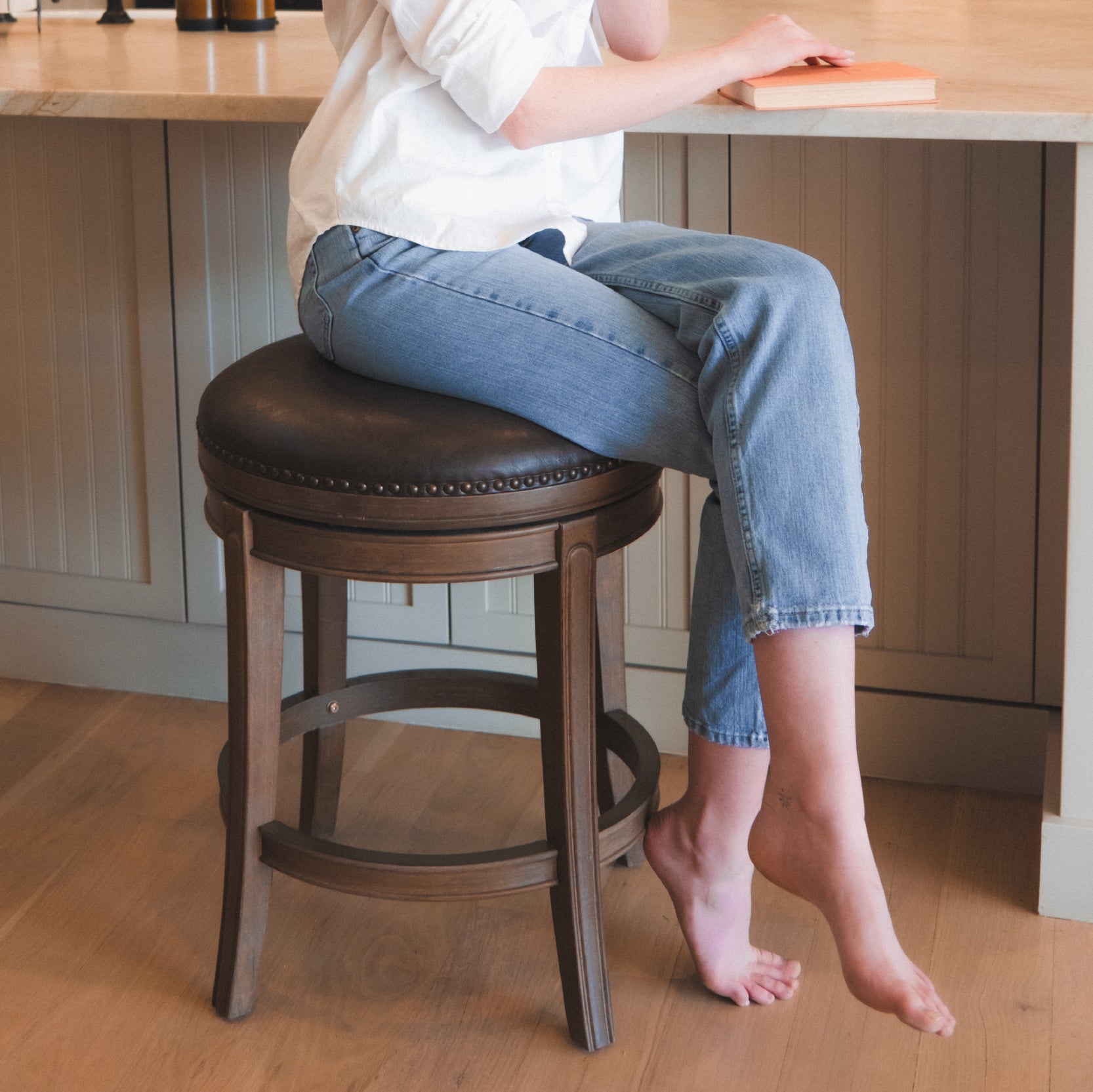 26" Alexander Backless Counter Stool in Walnut Finish with Marksman Saddle Vegan Leather in Stools by Maven Lane