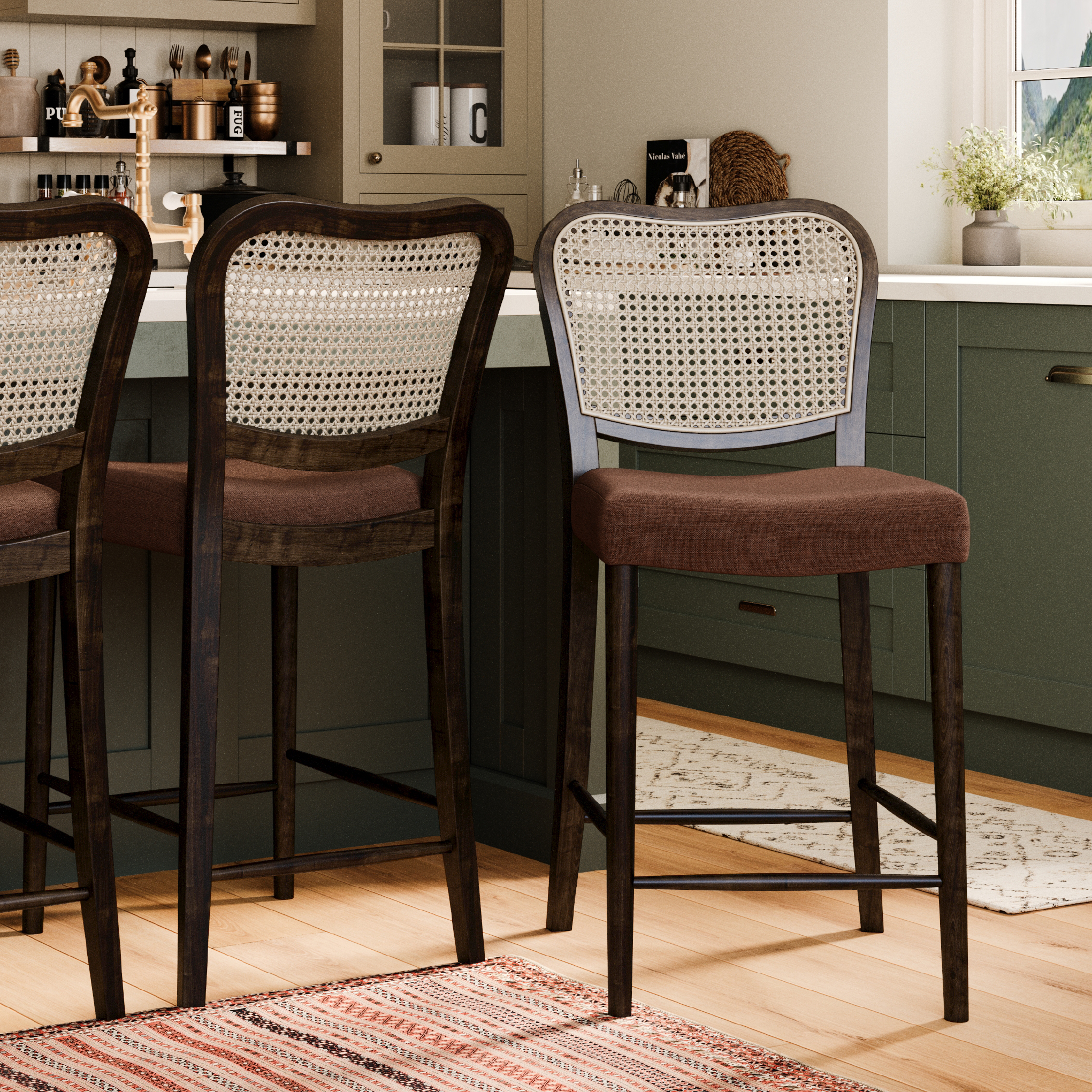 Vera Counter Height Kitchen Stool - Aged Brown With Clay Brown Upholstery