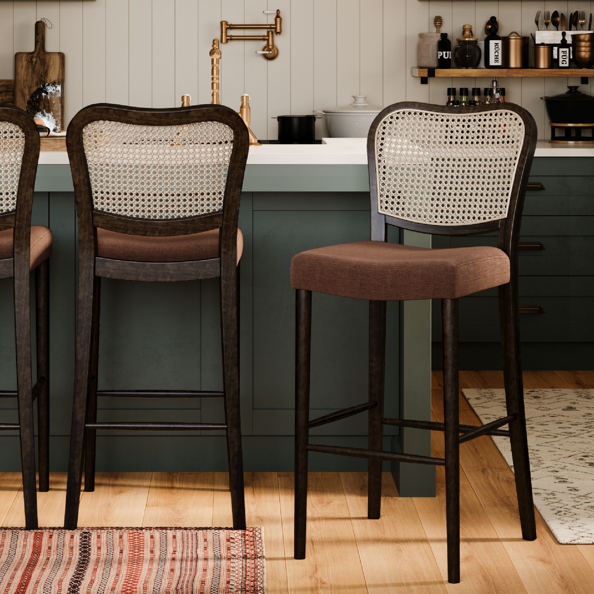 Vera Bar Stool In Aged Brown With Clay Brown Upholstery