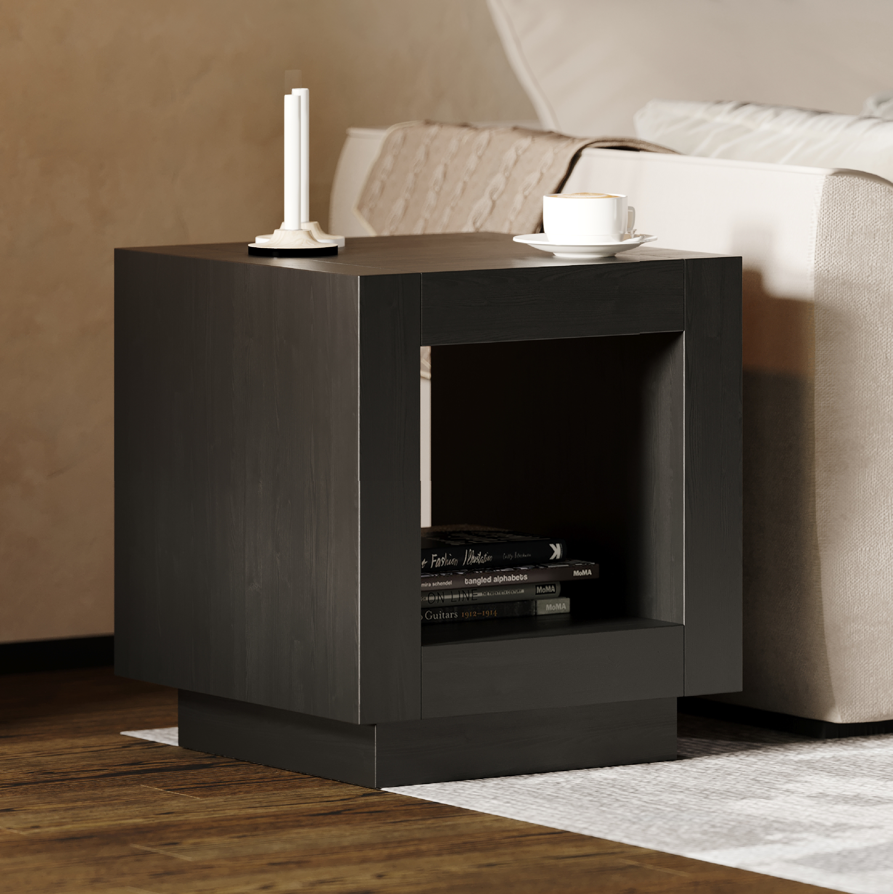 Artemis Contemporary Wooden Side Table in Refined Black Finish in Accent Tables by Maven Lane