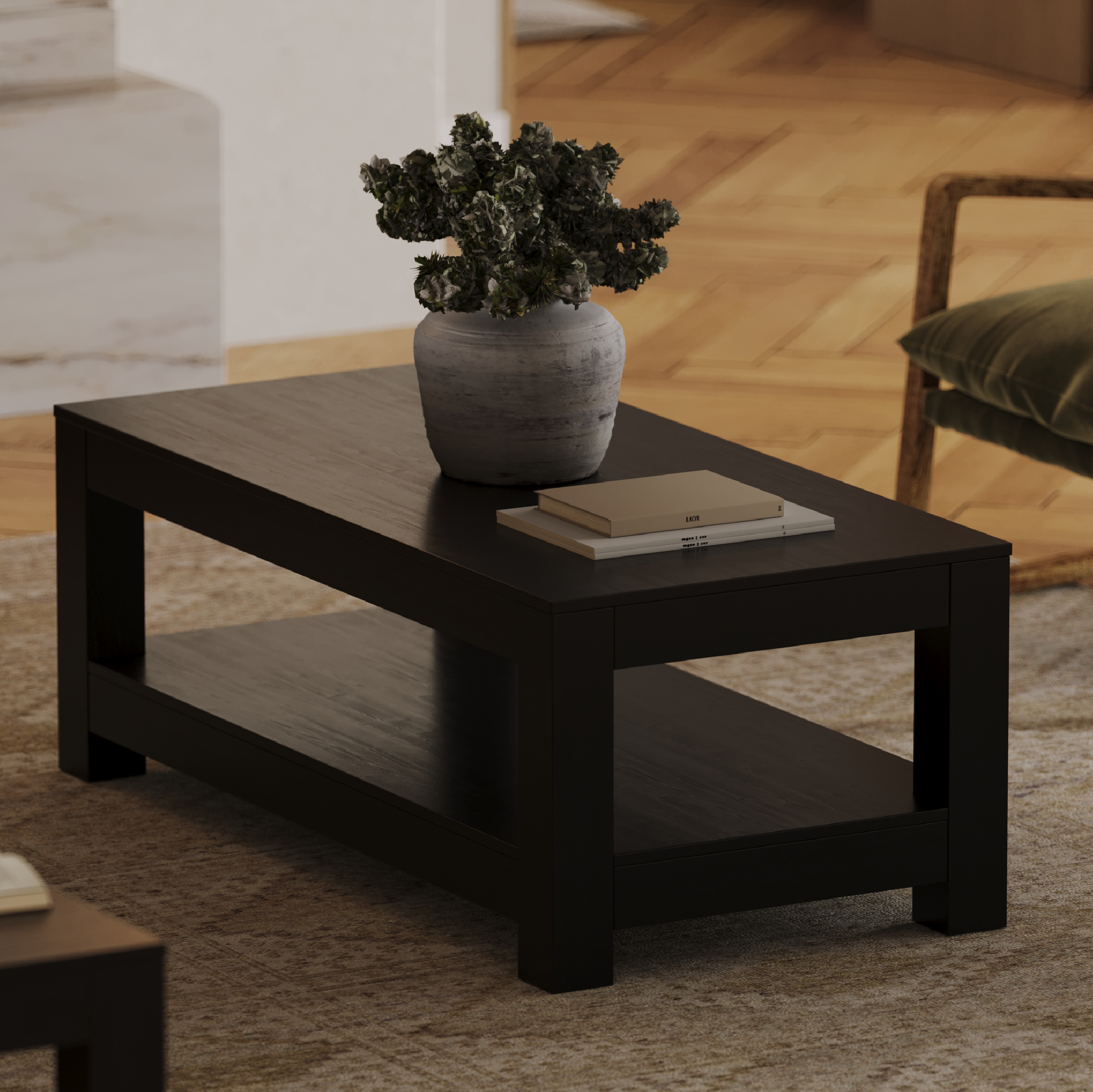 Paulo Wooden Coffee Table in Weathered Black Finish