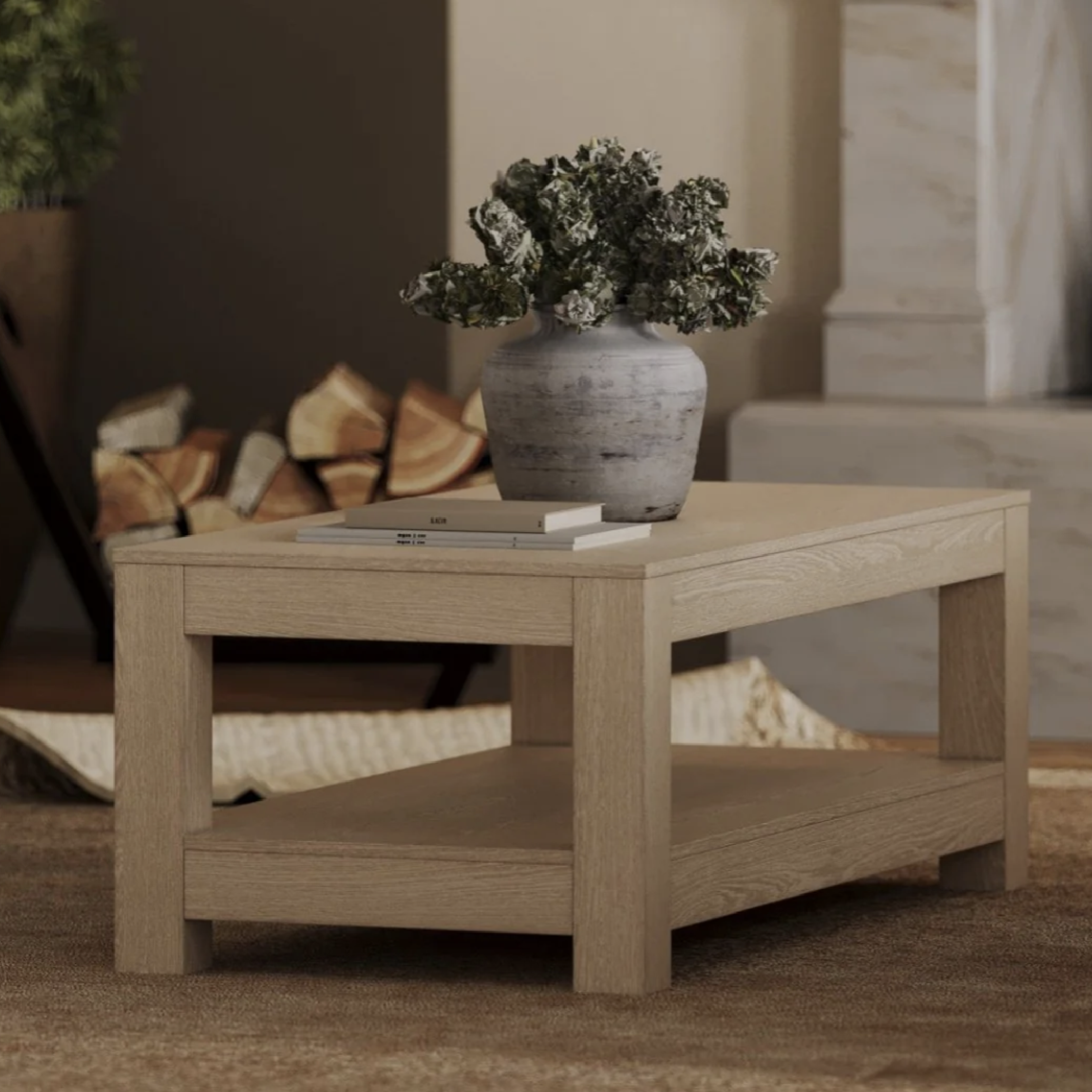 Paulo Wooden Coffee Table in Weathered White Finish