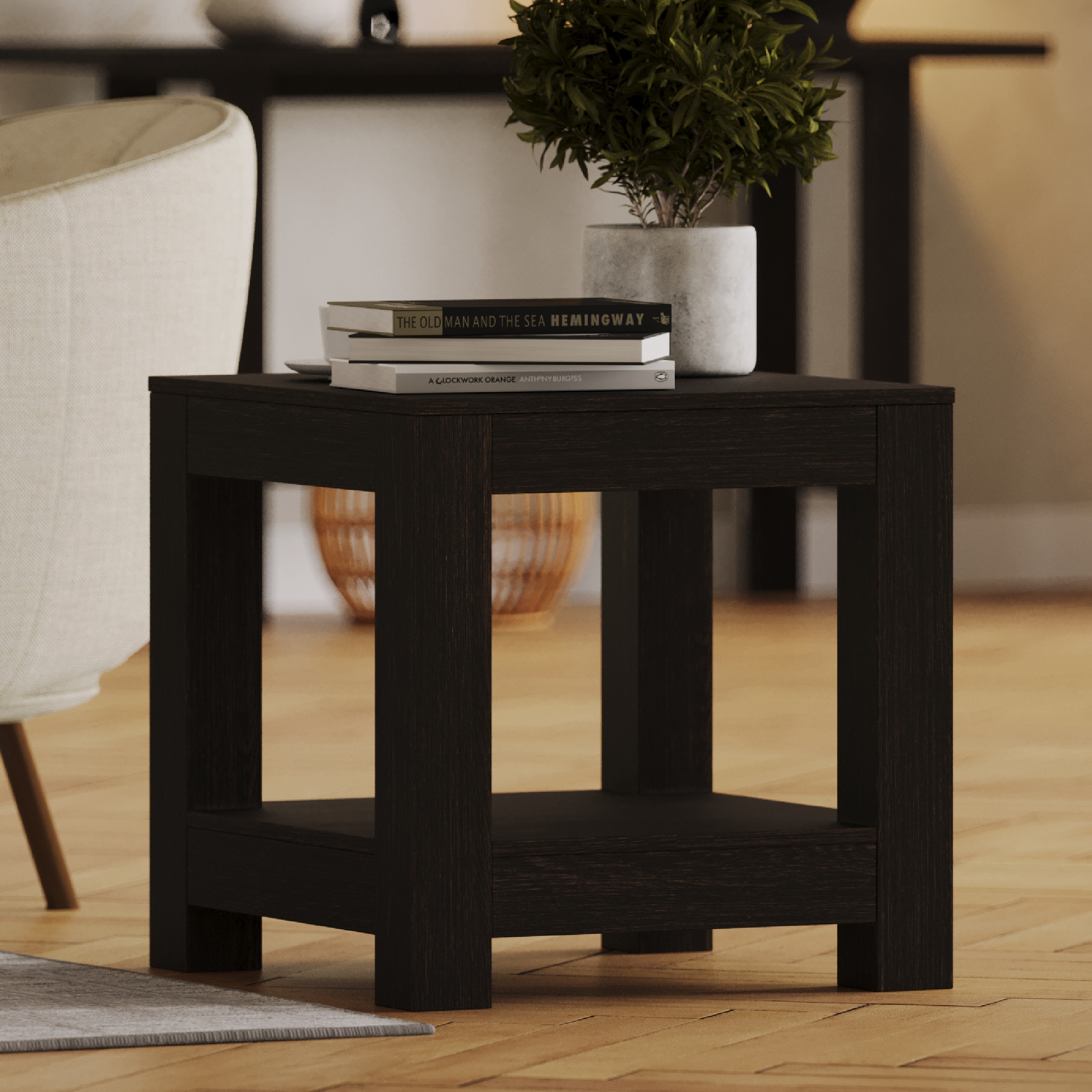 Paulo Wooden Side Table in Weathered Black Finish in Accent Tables by Maven Lane