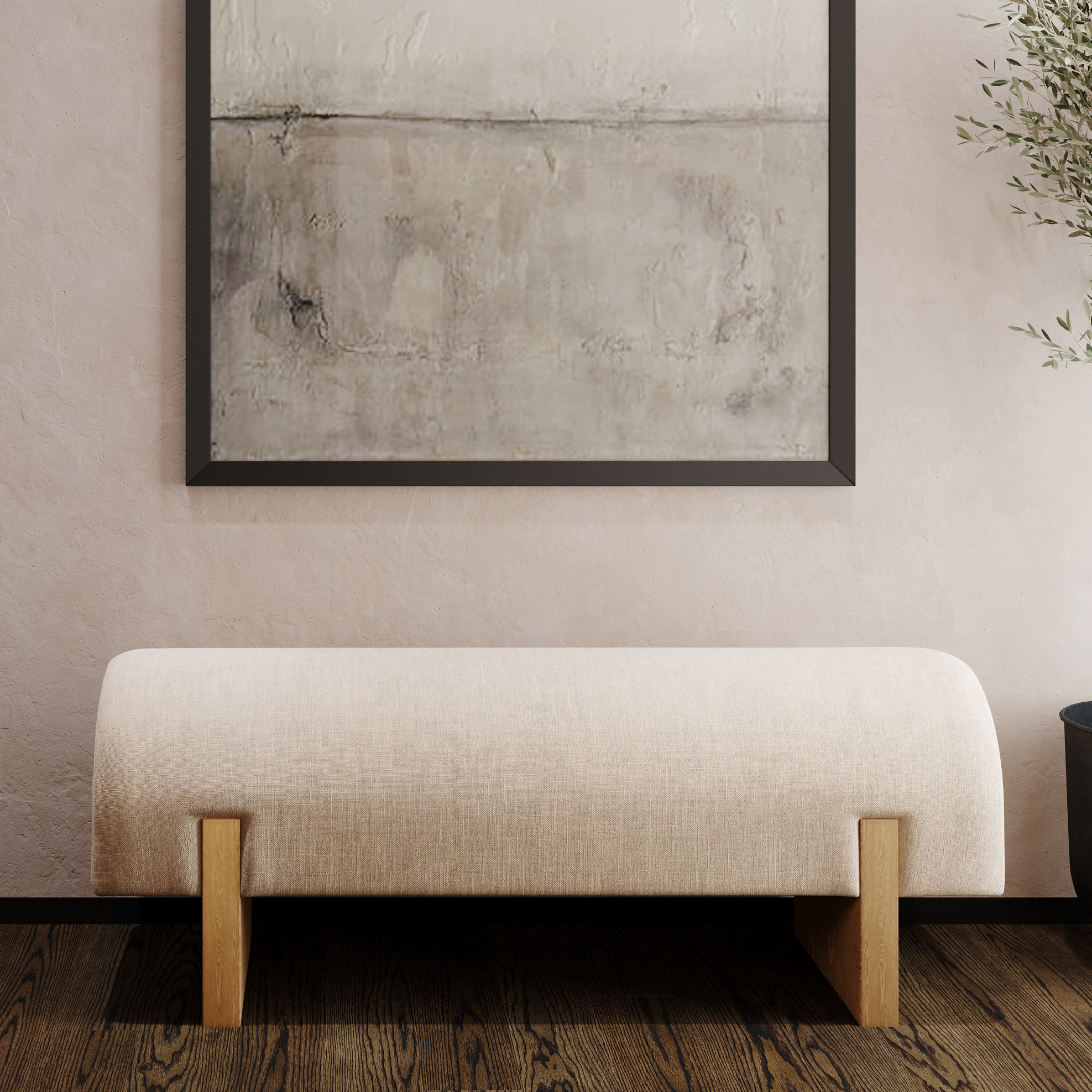Juno Contemporary Upholstered Wooden Bench in Refined Natural Finish in Bench by Maven Lane