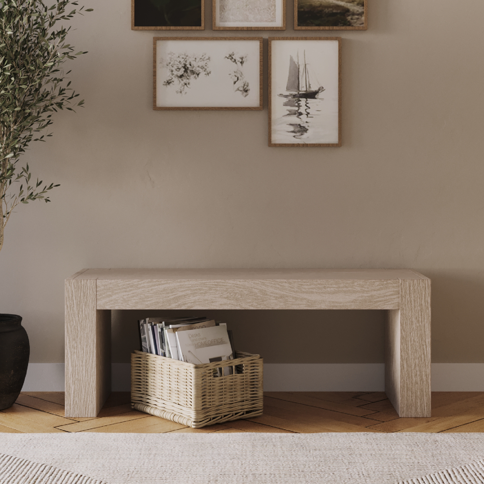 Zeno Organic Wooden Bench in Weathered Grey Finish in Bench by Maven Lane