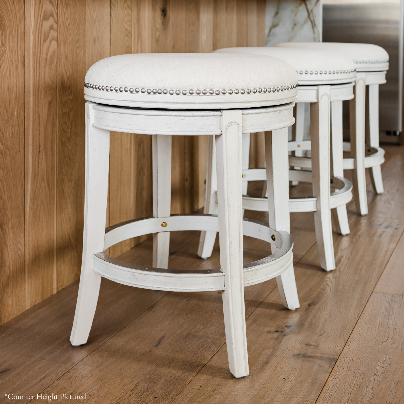 31" Alexander Backless Bar Stool in Cream Finish with Natural Fabric Upholstery in Stools by Maven Lane