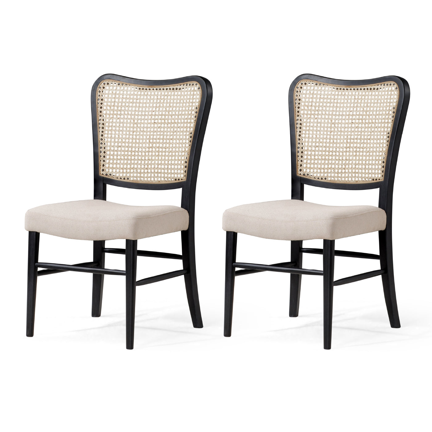 Vera Dining Chair in Black Finish with Light Grey Fabric Upholstery, Set of 2 in Dining Chair by Maven Lane