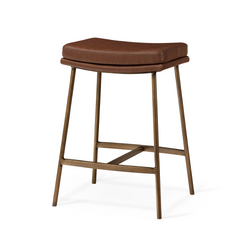 Berkley Counter Height Saddle Stool – Brown Faux Leather & Aged Gold in Maven Lane by Maven Lane