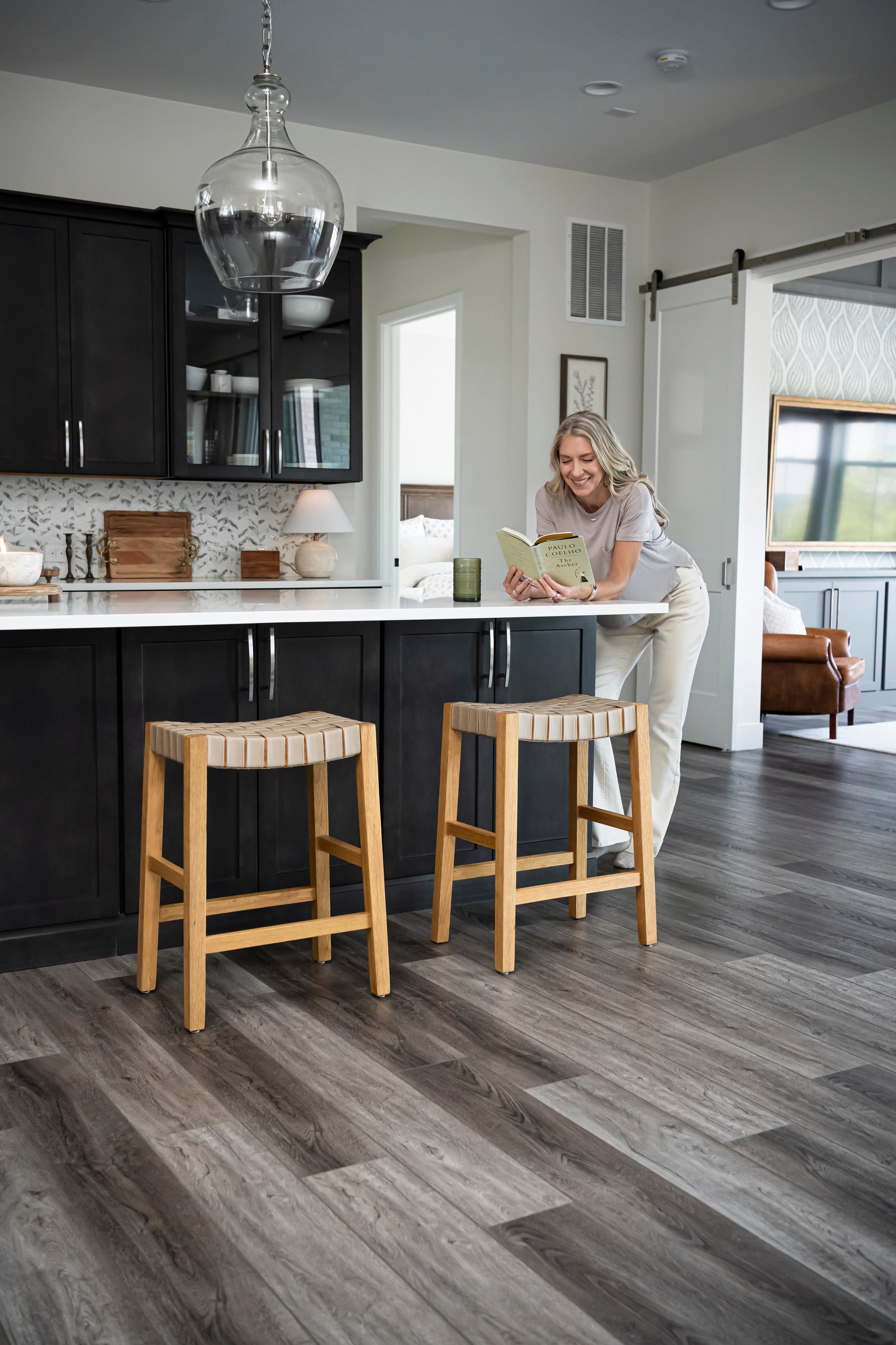 Emerson Counter Height Kitchen Stool - Weathered Natural Wood Finish With Avanti Bone Vegan Leather