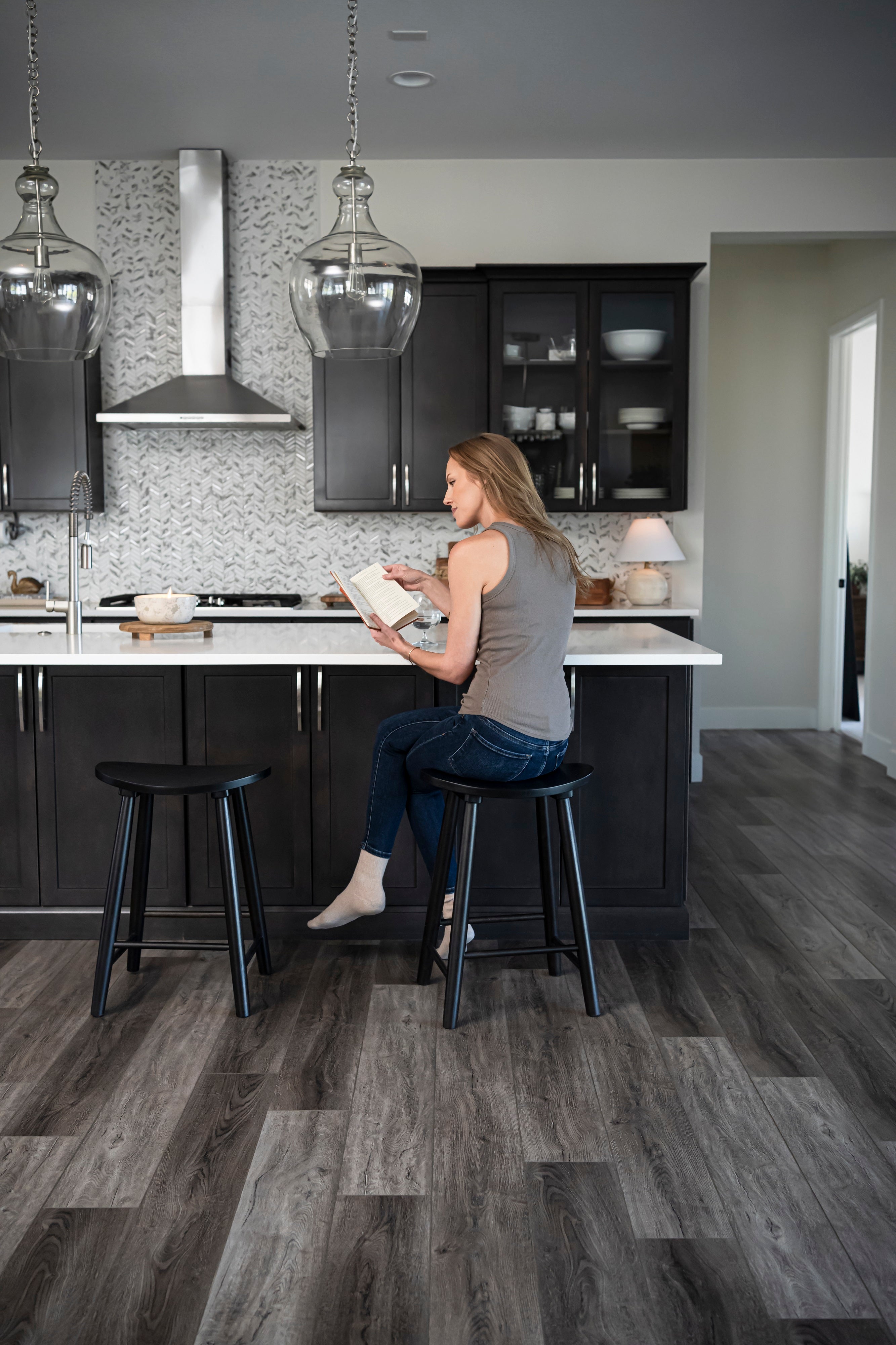 Luna Counter Height Kitchen Stool - Rustic Black Wood Finish