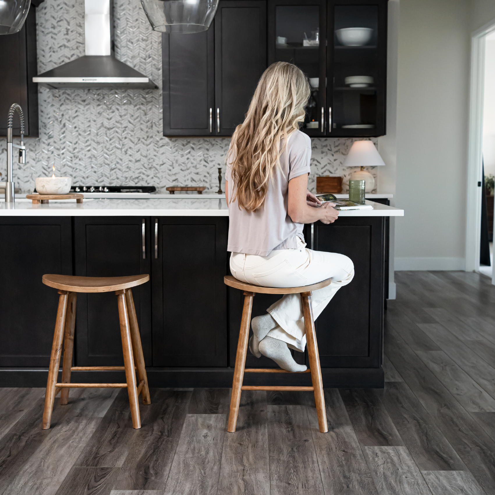 Luna Counter Height Kitchen Stool - Rustic Natural Wood Finish in Stools by Maven Lane