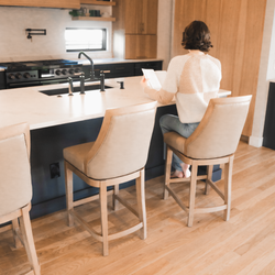Vienna Swivel Counter Stool in Light Brown Finish with Beige Faux Leather in Stools by Maven Lane