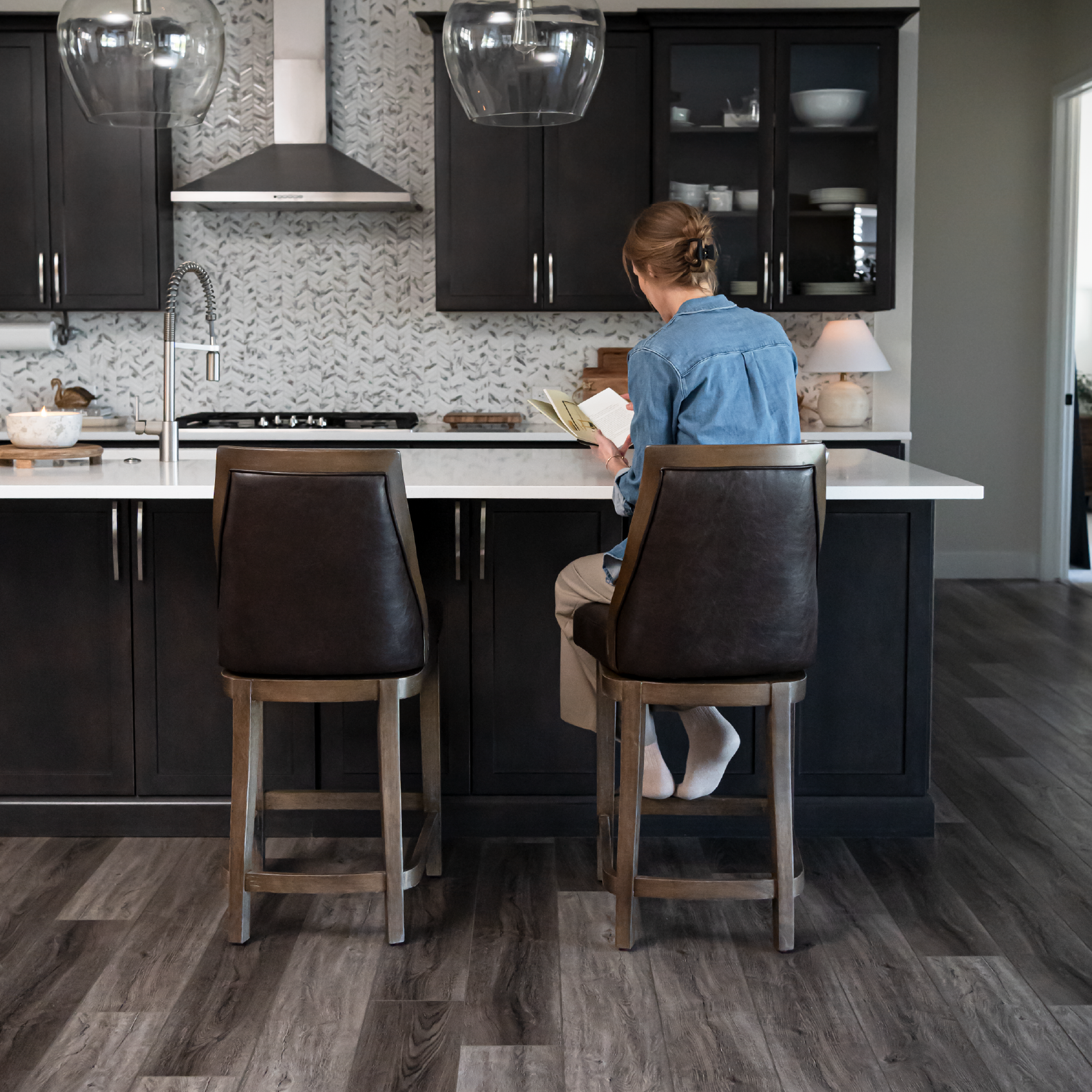 Vienna Swivel Counter Height Kitchen Stool - Walnut Finish with Marksman Saddle Vegan Leather in Stools by Maven Lane