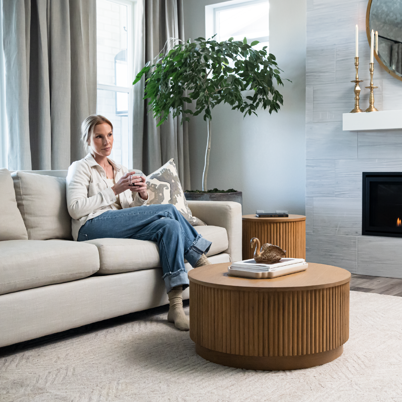 Dallas Round Coffee Table in Aged Natural