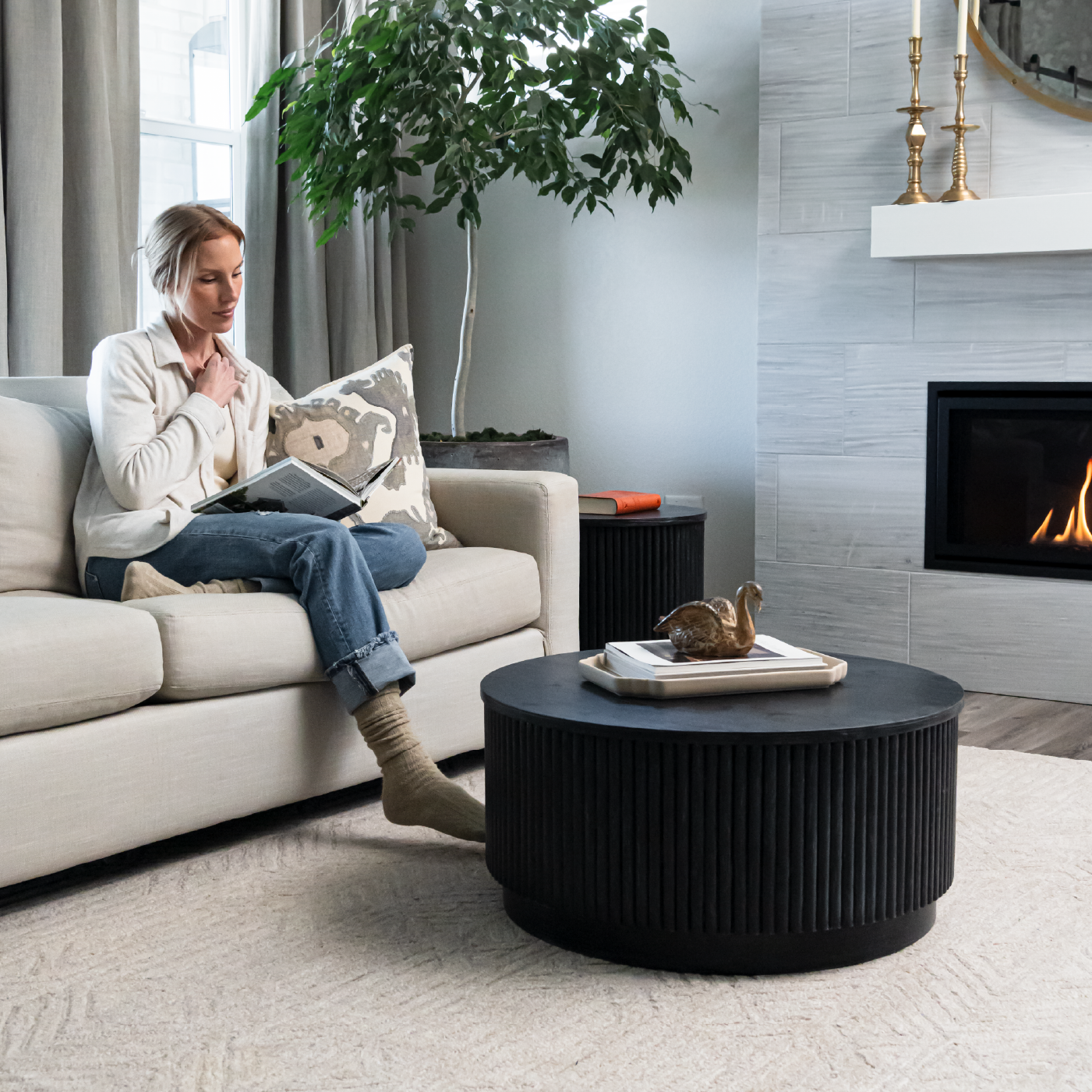 Dallas Round Coffee Table in Aged Black