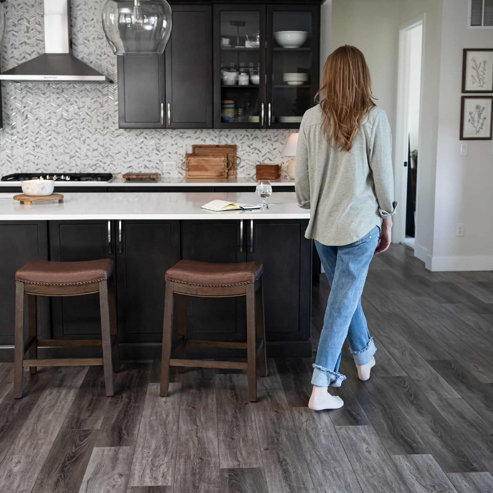 Sophia Saddle Backless Counter Height Kitchen Stool - Aged Brown Finish with Cocoa Brown Vegan Leather in Stools by Maven Lane