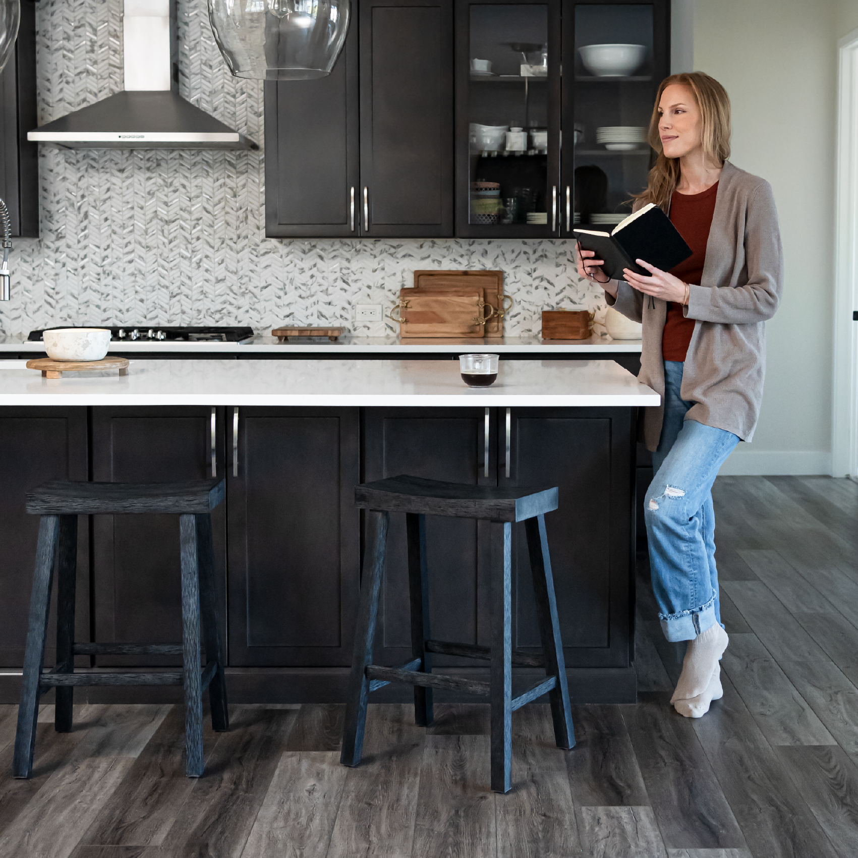 Vincent Counter Height Kitchen Stool - Antiqued Black Finish