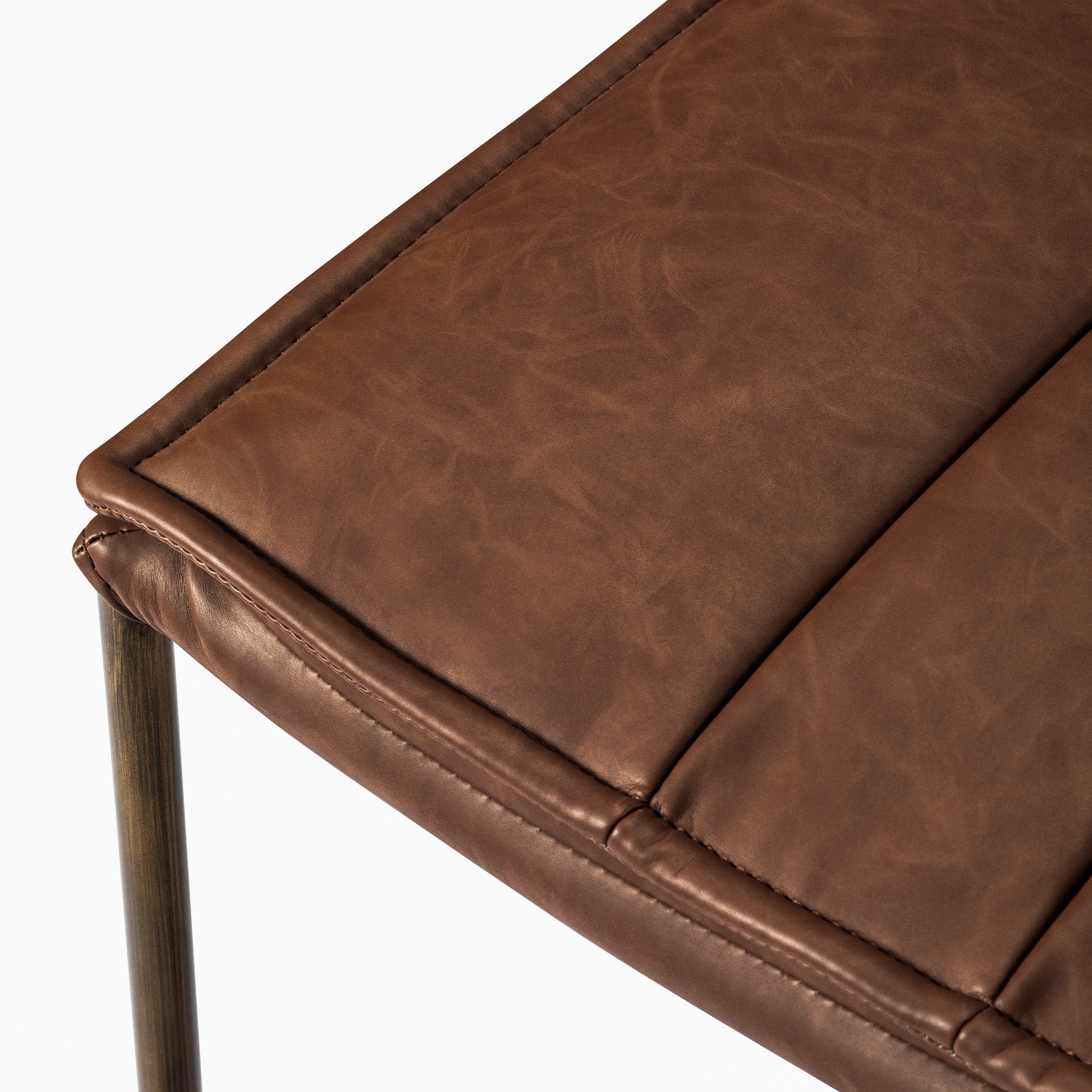 29" Gerard Bar Stool in Gold Finish with Brown Faux Leather in Stools by Maven Lane