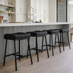 Berkley Counter Height Saddle Stool – Charcoal Faux Leather & Matte Black in Maven Lane by Maven Lane