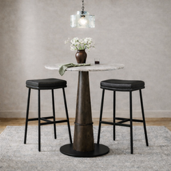 Berkley Bar Height Saddle Stool – Charcoal Faux Leather & Matte Black in Maven Lane by Maven Lane