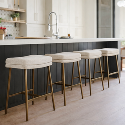 Berkley Counter Height Saddle Stool – Beige Fabric & Aged Gold in Maven Lane by Maven Lane