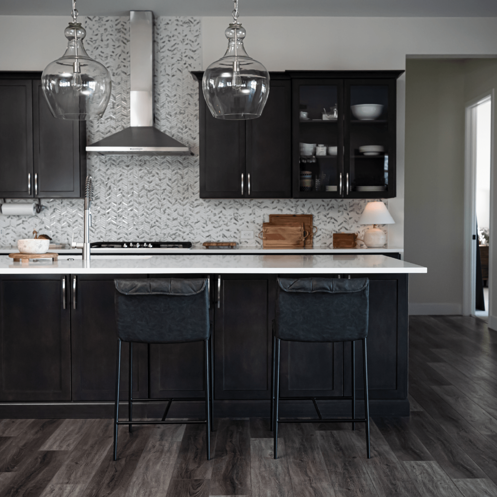 25" Gerard Counter Stool in Matte Black Finish with Charcoal Black Vegan Leather in Maven Lane by Maven Lane