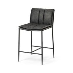 Gerard Counter Stool in Black Finish with Dark Grey Faux Leather in Stools by Maven Lane