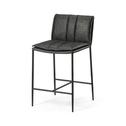 Gerard Counter Stool in Black Finish with Dark Grey Faux Leather