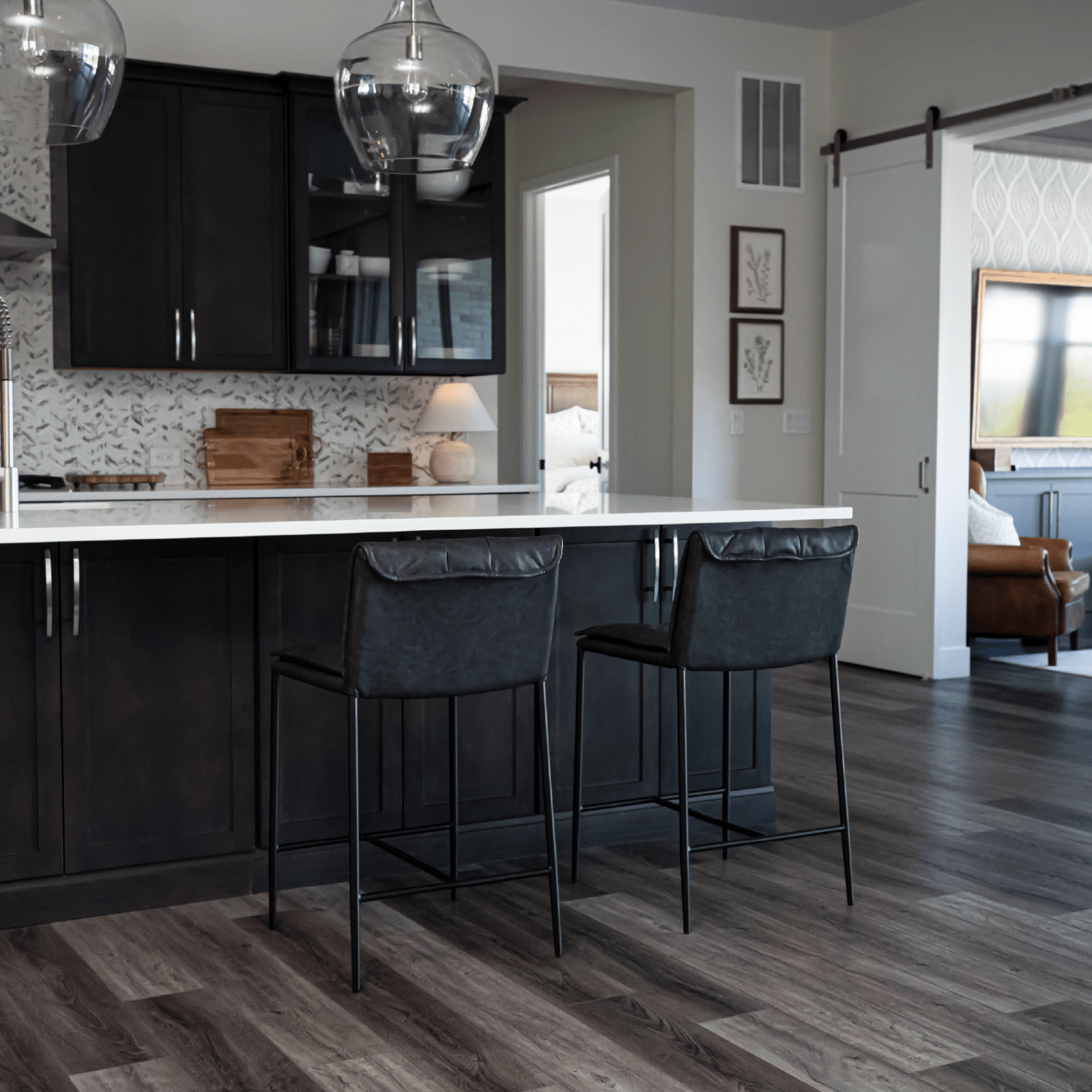 25" Gerard Counter Stool in Matte Black Finish with Charcoal Black Vegan Leather in Maven Lane by Maven Lane