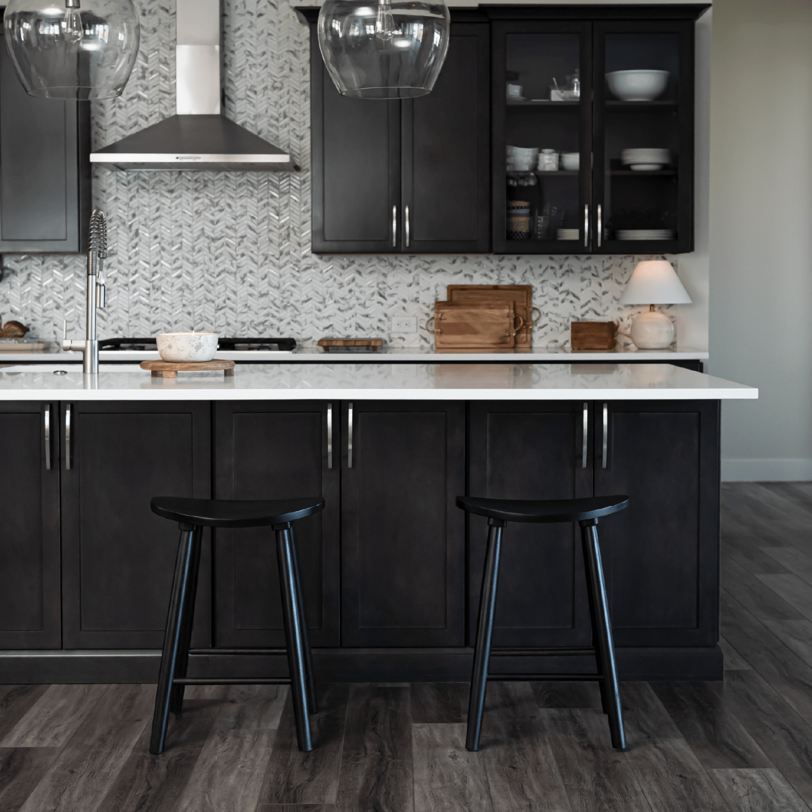 25" Luna Counter Stool in Rustic Black Wood Finish in Stools by Maven Lane