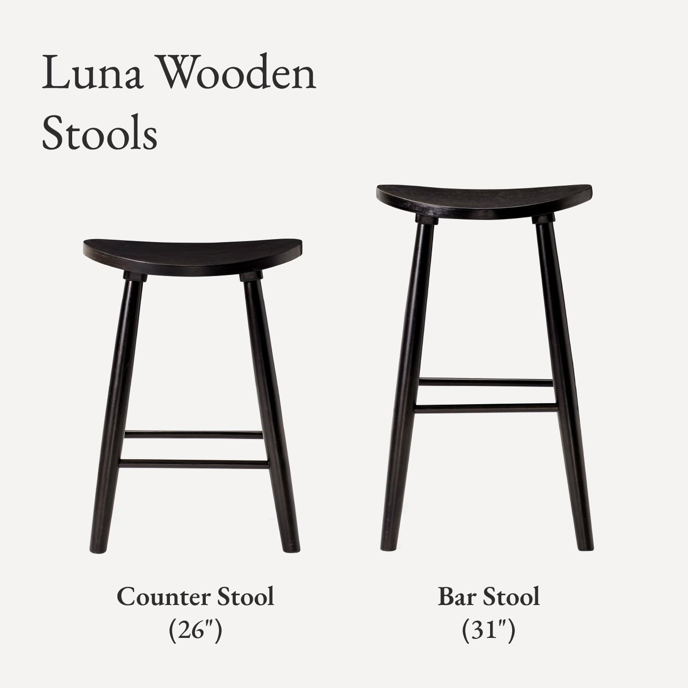 25" Luna Counter Stool in Rustic Black Wood Finish in Stools by Maven Lane