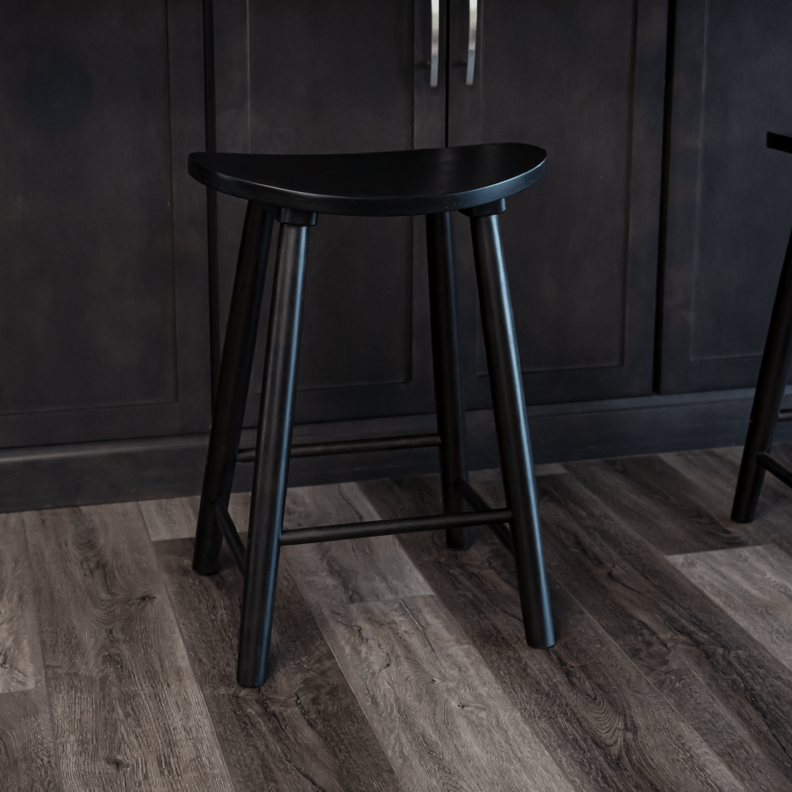 25" Luna Counter Stool in Rustic Black Wood Finish in Stools by Maven Lane
