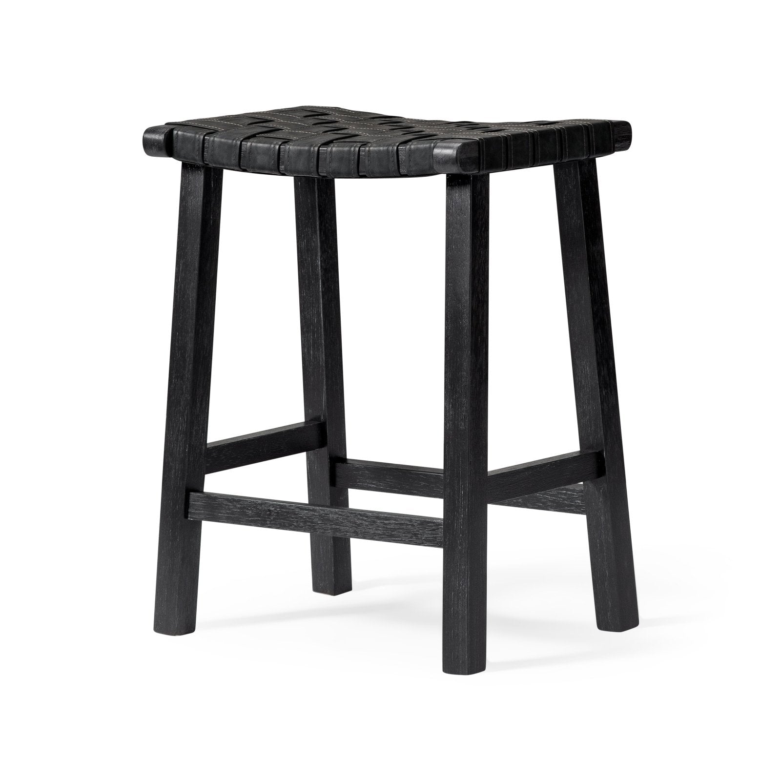 25" Noah Backless Counter Stool in Aged Black Finish with Charcoal Black Vegan Leather in Stools by Maven Lane