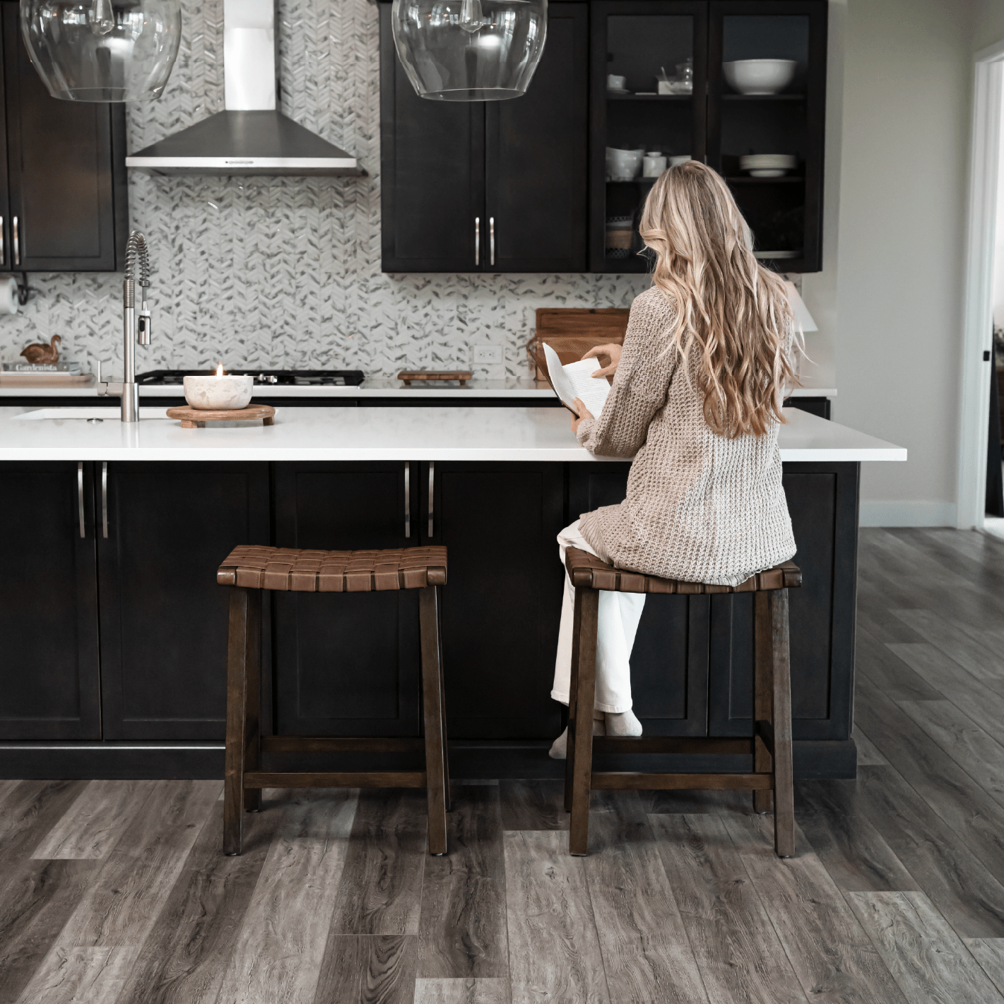 25" Noah Backless Counter Stool in Aged Brown Finish with Cocoa Brown Vegan Leather in Stools by Maven Lane