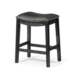 Adrien Saddle Counter Stool in Black Finish with Dark Grey Faux Leather