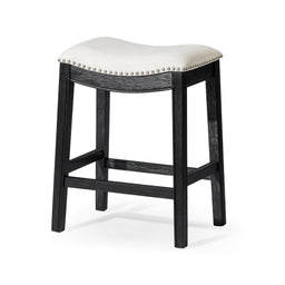 Adrien Saddle Counter Stool in Black Finish with White Fabric