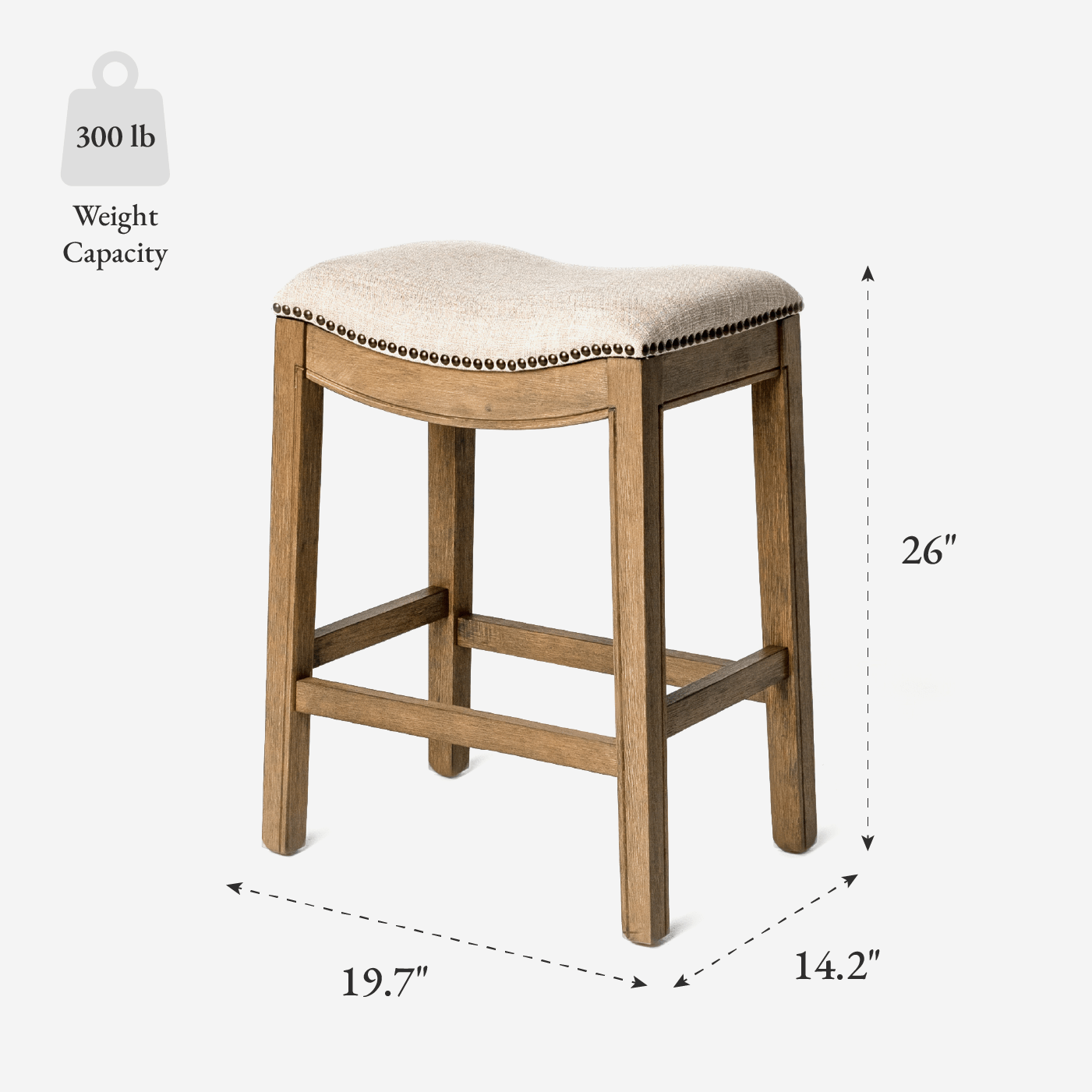 Adrien Saddle Counter Stool in Light Brown Finish and Natural Fabric Upholstery in Stools by Maven Lane
