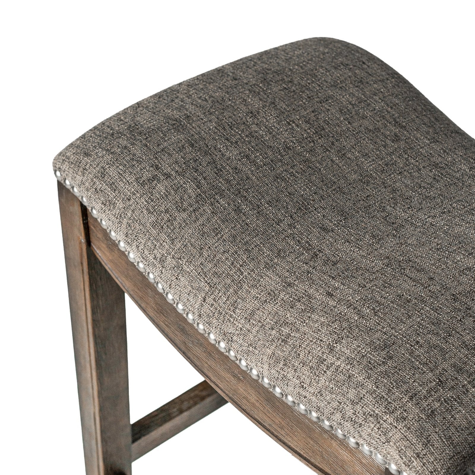 Adrien Saddle Counter Stool in Brown Finish with Grey Fabric in Stools by Maven Lane