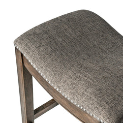 Adrien Saddle Counter Stool in Brown Finish with Grey Fabric in Stools by Maven Lane