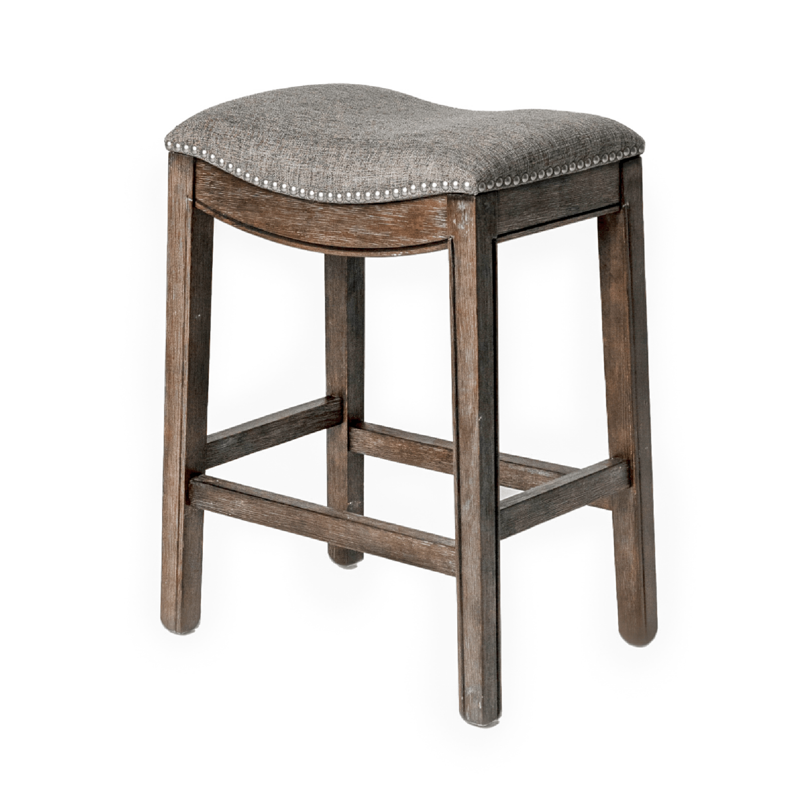 Adrien Saddle Counter Stool in Brown Finish with Grey Fabric in Stools by Maven Lane