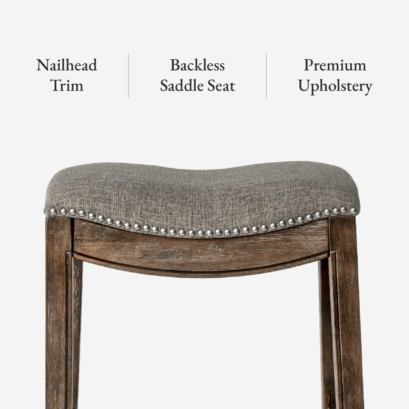 26" Adrien Backless Saddle Counter Stool in Walnut Finish with Grey Fabric Upholstery in Stools by Maven Lane