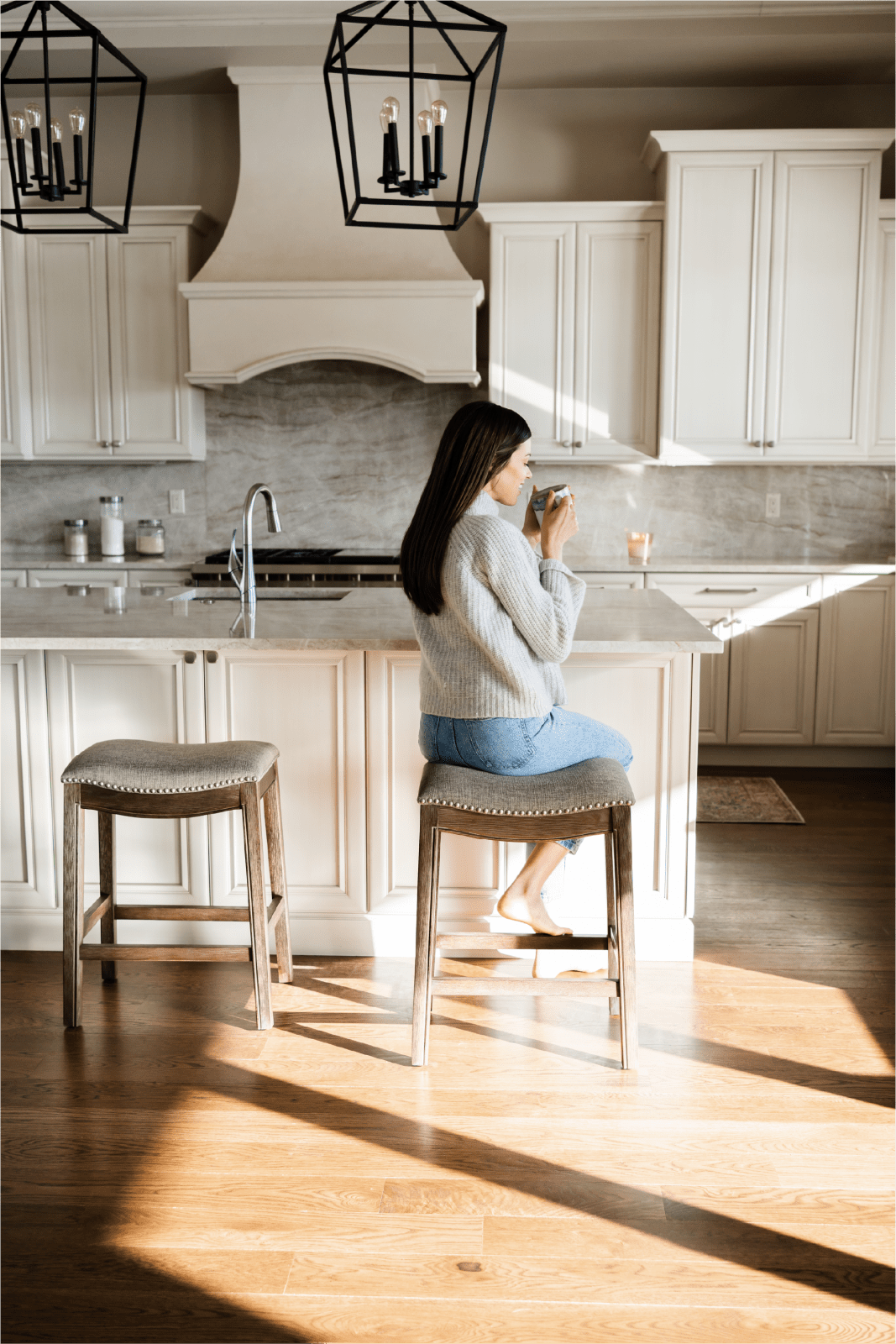 26" Adrien Backless Saddle Counter Stool in Walnut Finish with Grey Fabric Upholstery in Stools by Maven Lane